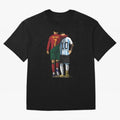 Messi Ronaldo Chit Chat Illustration Oversized T-Shirt Follow the Road to FIFA World Cup 2026 Group Stage Spirit, Built around France, Messi, Neymar and Mbappe, Championship Spirit, Famous Goals, Roaring Crowds and International Football Unity;