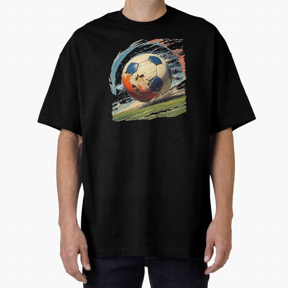 Soccer Ball in Fight Oversized T-Shirt Feel the Heartbeat of Match Day Hype around FIFA World Cup 2026, Messi, Neymar and Mbappe, Netherlands, Stadium Memories, Football Loyalty, International Chants and Championship Tradition; Ideal for Passionate