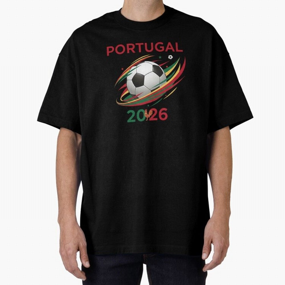 Camiseta Portugal 2026 - Bola de Futebol e Design Galo de Barcelos. Oversized T-Shirt Make Game Day About FIFA World Cup 2026 Group Stage Driven by Messi, Argentina, France and Brazil Energy, Fan Favorite Moments, National Team Passion, Big Match