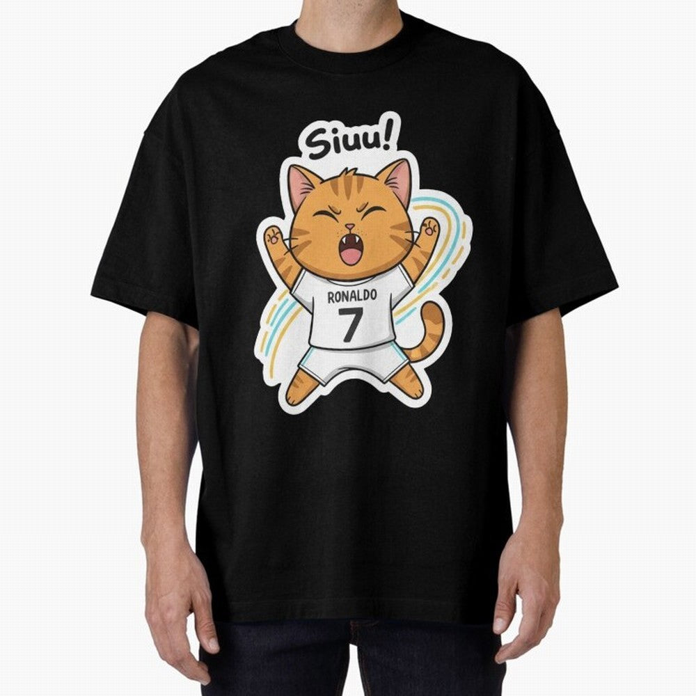 Kitten - Funny Siuuu Celebration Cat Meme | Ronaldo Oversized T-Shirt Feel the Heartbeat of FIFA World Cup 2026 Group Stage Spirit, Made for Brazil, Mbappe, Championship Spirit, Famous Goals, Roaring Crowds and International Football Unity; Perfect