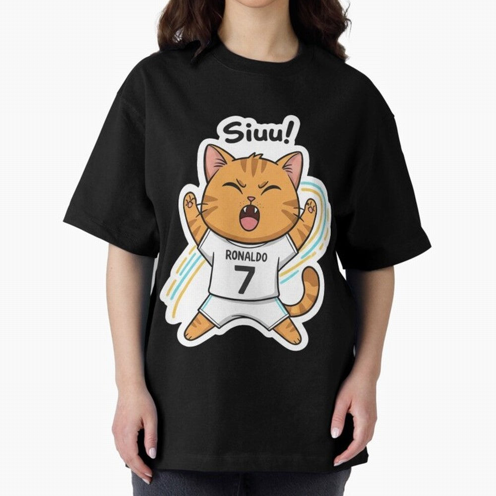 Kitten - Funny Siuuu Celebration Cat Meme | Ronaldo Oversized T-Shirt Feel the Heartbeat of FIFA World Cup 2026 Group Stage Spirit, Made for Brazil, Mbappe, Championship Spirit, Famous Goals, Roaring Crowds and International Football Unity; Perfect