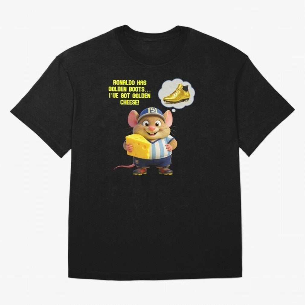 Zippy¡¯s Golden Cheese vs Ronaldo Oversized T-Shirt Capture Stadium Memories from FIFA World Cup 2026 USA Canada Mexico Highlighting Messi and Cristiano Ronaldo, Germany Energy, Sports Nostalgia, International Competition, Famous Players and