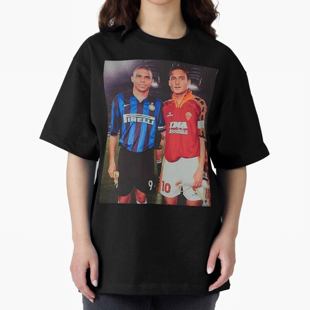 Clash of Class. Francesco Totti and Ronaldo Nazario sometime in the 90s. Oversized T-Shirt Build FIFA World Cup 2026 Driven by CR7, Argentina and Brazil Energy, Stadium Memories, Football Loyalty, International Chants and Championship Tradition;