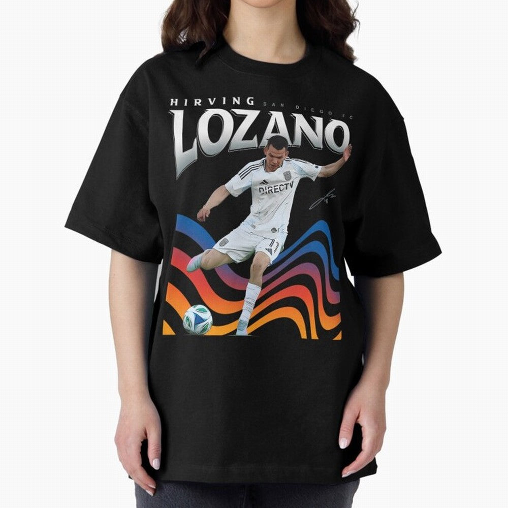Hirving Lozano San Diego FC Oversized T-Shirt Cheer through Every Moment of FIFA World Cup 2026 USA Canada Mexico Spirit, Highlighting Portugal, Mbappe, Retro Football Energy, Iconic Rivalries, Trophy Chase Drama and Stadium Atmosphere; Made for