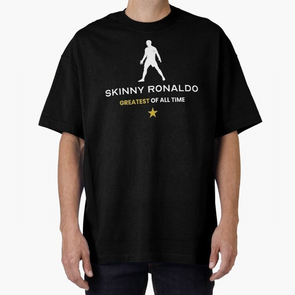 Skinny Ronaldo The Greatest Of All Time White Oversized T-Shirt Bring a Vintage Feel to FIFA World Cup 2026 Group Stage for Fans of Messi, CR7 and Mbappe and Argentina and Brazil, Bringing Champion Mindset, Group Stage Buzz, Knockout Tension and