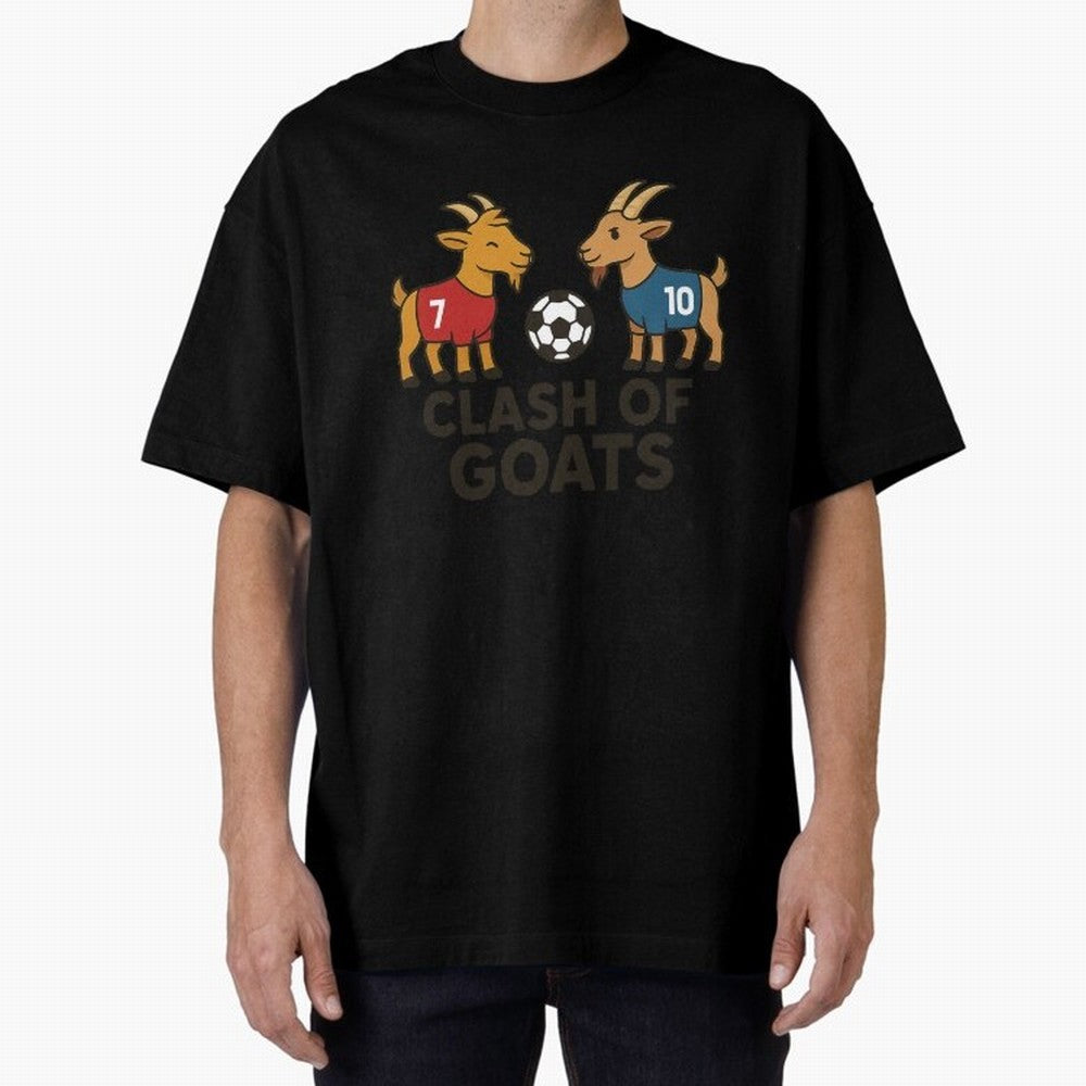 Clash of GOATs ¨C Funny Ronaldo vs Messi Inspired Football T-Shirt Design Oversized T-Shirt Join Supporters Worldwide for the FIFA World Cup 2026 Journey through Cristiano Ronaldo Highlights, Germany Pride, Retro Football Energy, Iconic Rivalries,
