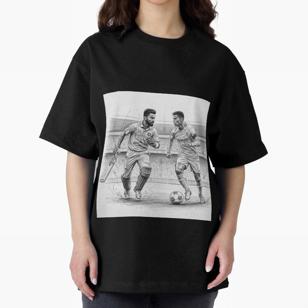 Virat and Ronaldo Oversized T-Shirt Celebrate Unforgettable Nights in FIFA World Cup 2026 Group Stage Spirit, Capturing England, France and Netherlands, Messi, Neymar and Mbappe, Goal Celebration Energy, Supporter Heritage, Football Icons and