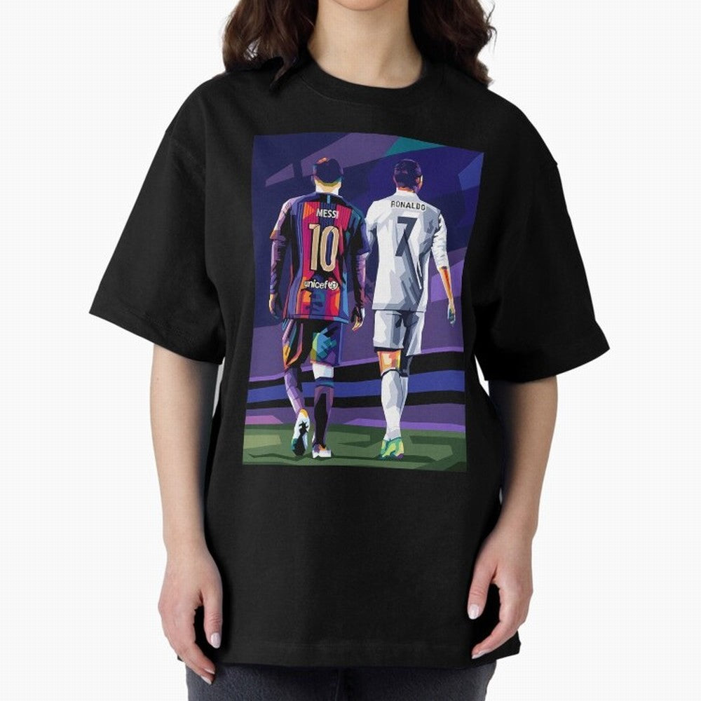 Ronaldo And Messi Oversized T-Shirt Honor Football Greatness during FIFA World Cup 2026 for Fans of Messi and Cristiano Ronaldo and Spain and Netherlands, Bringing Global Supporter Spirit, Legendary Goals, National Colors and Tournament