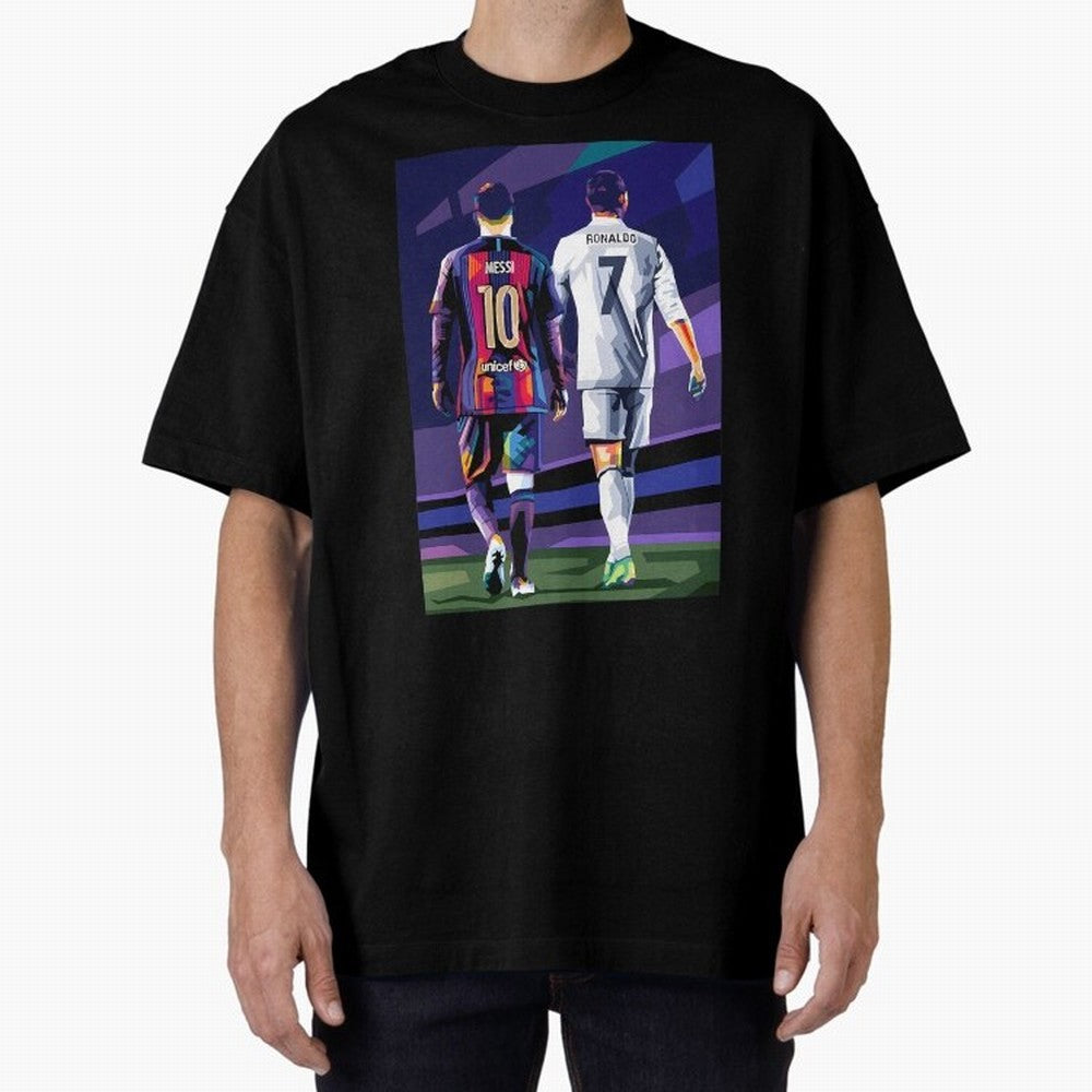 Ronaldo And Messi Oversized T-Shirt Honor Football Greatness during FIFA World Cup 2026 for Fans of Messi and Cristiano Ronaldo and Spain and Netherlands, Bringing Global Supporter Spirit, Legendary Goals, National Colors and Tournament