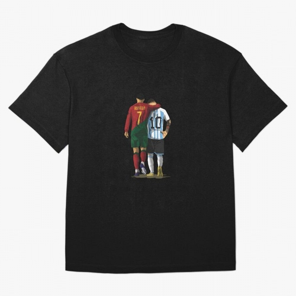 Messi Ronaldo Chit Chat Illustration Classic Oversized T-Shirt Celebrate Match Day Hype around FIFA World Cup 2026 Group Stage, Messi and Cristiano Ronaldo, Brazil, Portugal and Argentina, Stadium Chants, National Pride, Trophy Dreams and