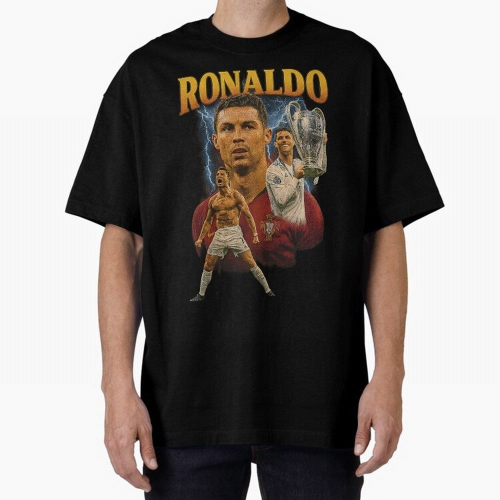 Ronaldo Champion Victory Design For Football Fans Gift For Soccer Supporters Oversized T-Shirt Support Iconic Players in FIFA World Cup 2026 USA Canada Mexico Inspired by Cristiano Ronaldo, Spain and Netherlands Energy, Retro Football Energy,