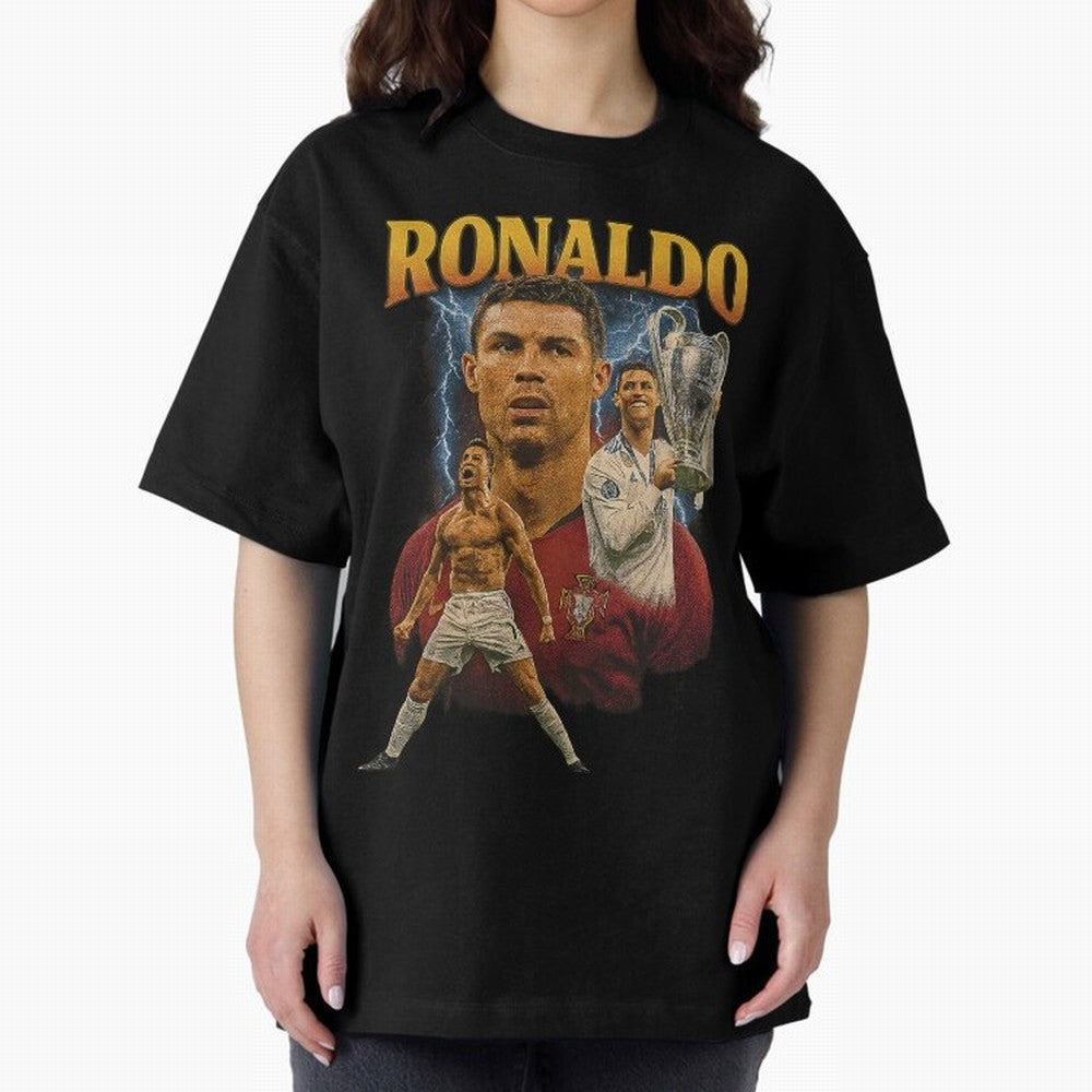 Ronaldo Champion Victory Design For Football Fans Gift For Soccer Supporters Oversized T-Shirt Support Iconic Players in FIFA World Cup 2026 USA Canada Mexico Inspired by Cristiano Ronaldo, Spain and Netherlands Energy, Retro Football Energy,