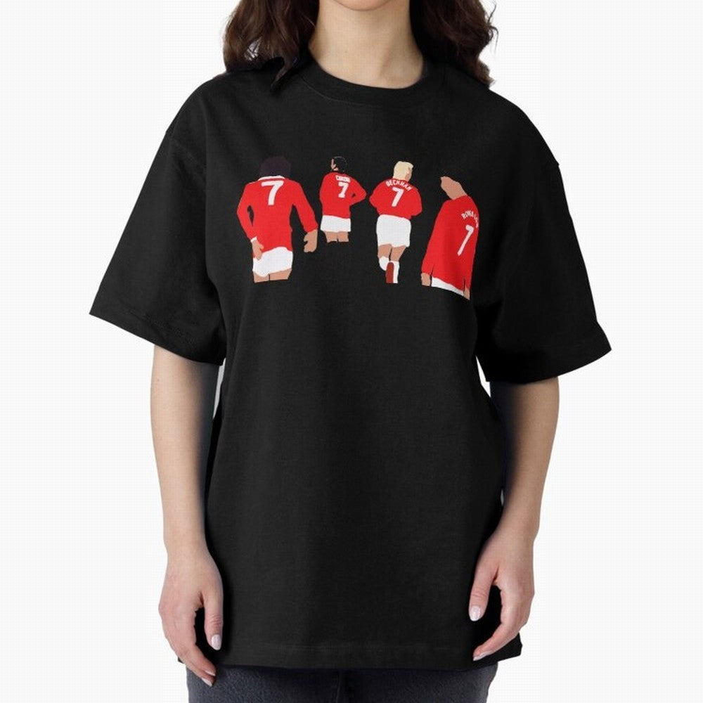 Manchester United Legends Number 7 Best Cantona Beckham Ronaldo Poster Oversized T-Shirt Represent Fans Who Live for FIFA World Cup 2026 Group Stage Connected to Messi and Cristiano Ronaldo, Germany Energy, Retro Football Energy, Iconic Rivalries,