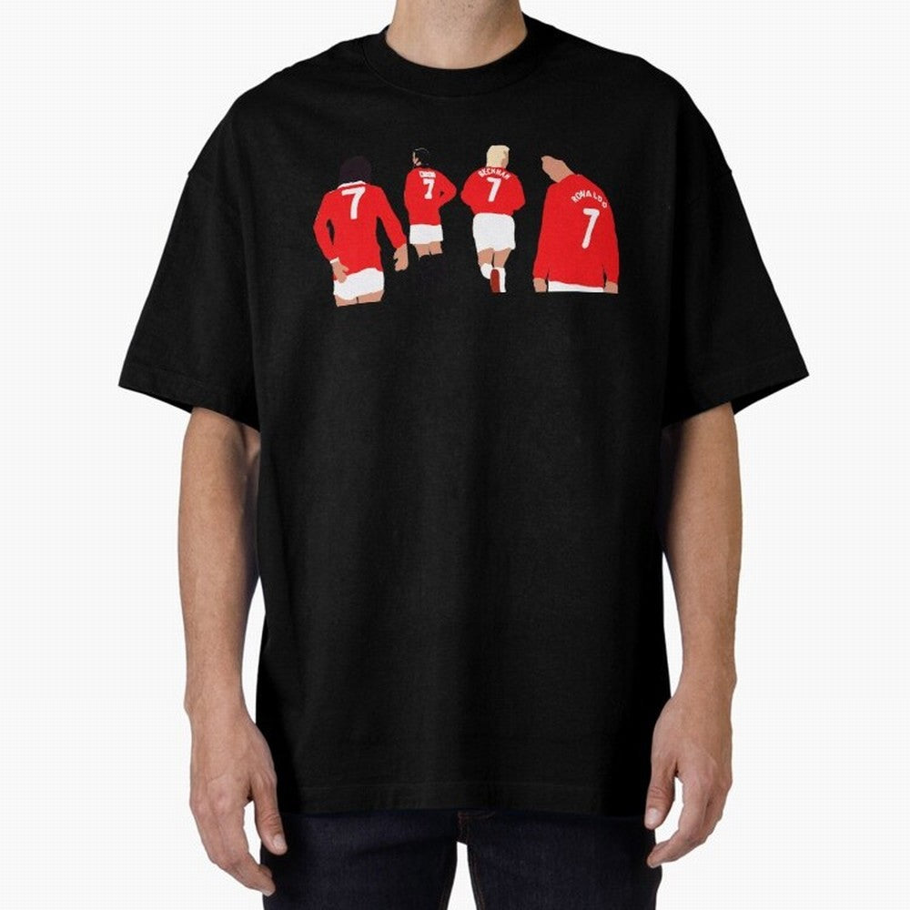 Manchester United Legends Number 7 Best Cantona Beckham Ronaldo Poster Oversized T-Shirt Represent Fans Who Live for FIFA World Cup 2026 Group Stage Connected to Messi and Cristiano Ronaldo, Germany Energy, Retro Football Energy, Iconic Rivalries,