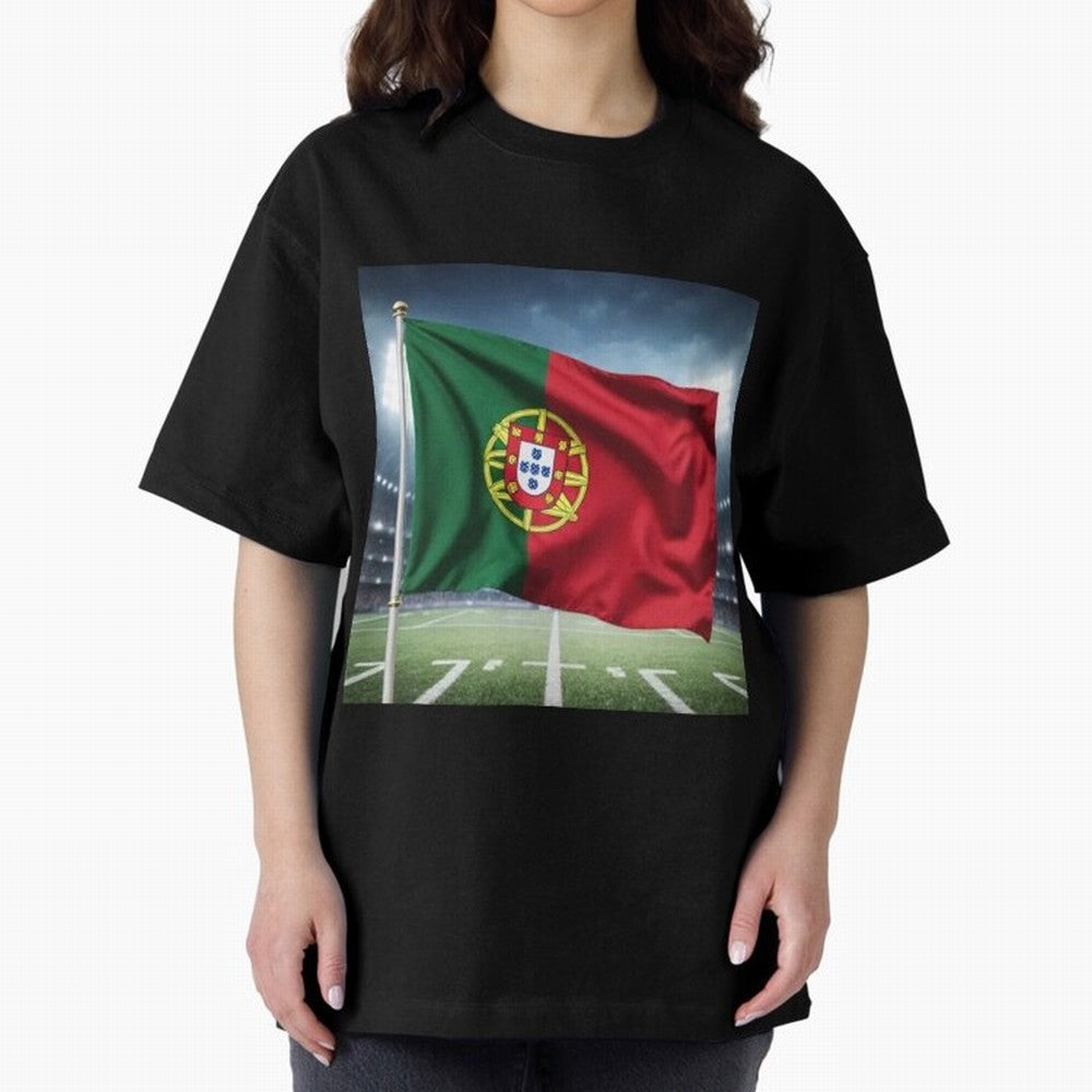 Portugal Flag 3D Football Design ¨C Supporters Portugal Oversized T-Shirt Celebrate the Stars of FIFA World Cup 2026 USA Canada Mexico Spirit, Featuring Argentina, Messi, CR7 and Mbappe, Retro Football Energy, Iconic Rivalries, Trophy Chase Drama