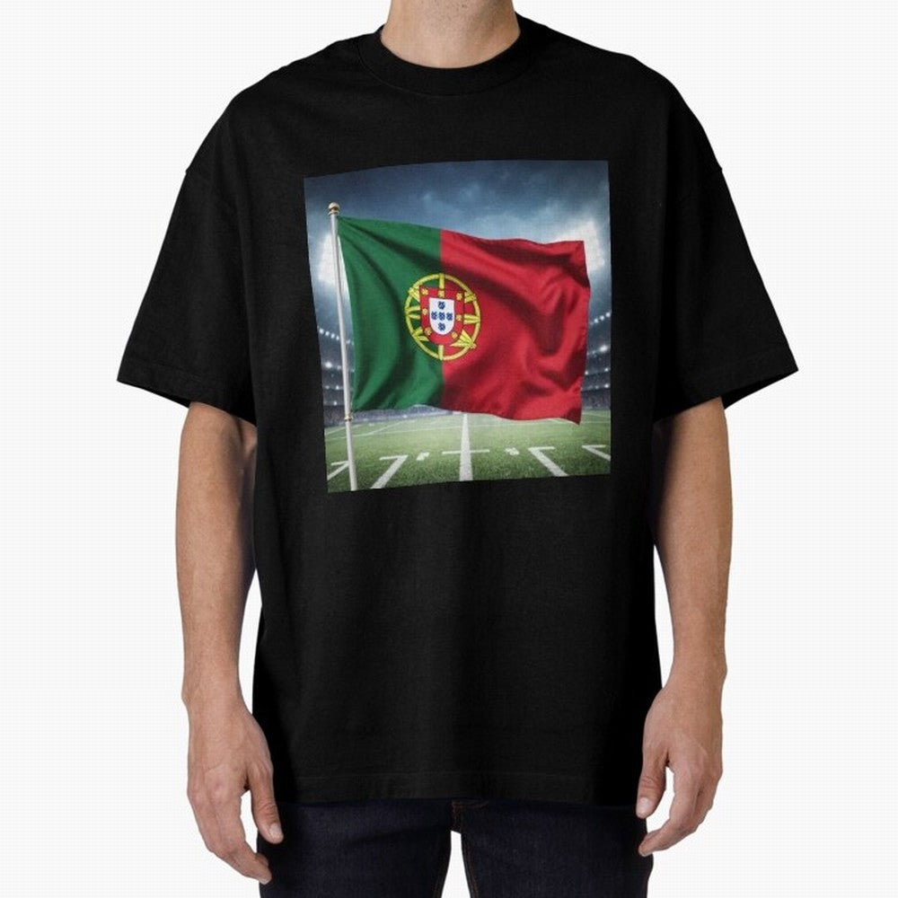 Portugal Flag 3D Football Design ¨C Supporters Portugal Oversized T-Shirt Celebrate the Stars of FIFA World Cup 2026 USA Canada Mexico Spirit, Featuring Argentina, Messi, CR7 and Mbappe, Retro Football Energy, Iconic Rivalries, Trophy Chase Drama