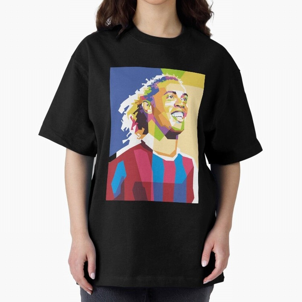 Ronaldinho in Pop Art Portrait Style Oversized T-Shirt Honor the FIFA World Cup 2026 Journey through Cristiano Ronaldo Highlights, Argentina Pride, Sports Nostalgia, International Competition, Famous Players and Unforgettable Victories; Created for