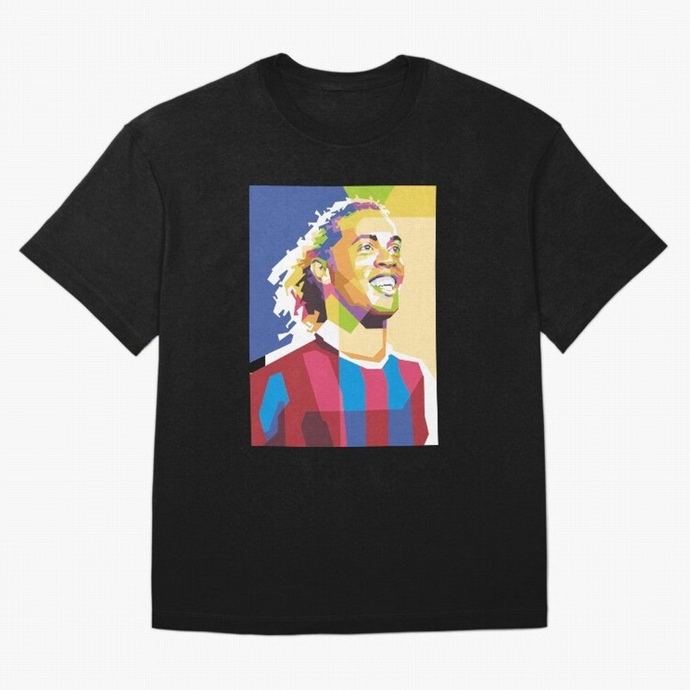 Ronaldinho in Pop Art Portrait Style Oversized T-Shirt Honor the FIFA World Cup 2026 Journey through Cristiano Ronaldo Highlights, Argentina Pride, Sports Nostalgia, International Competition, Famous Players and Unforgettable Victories; Created for