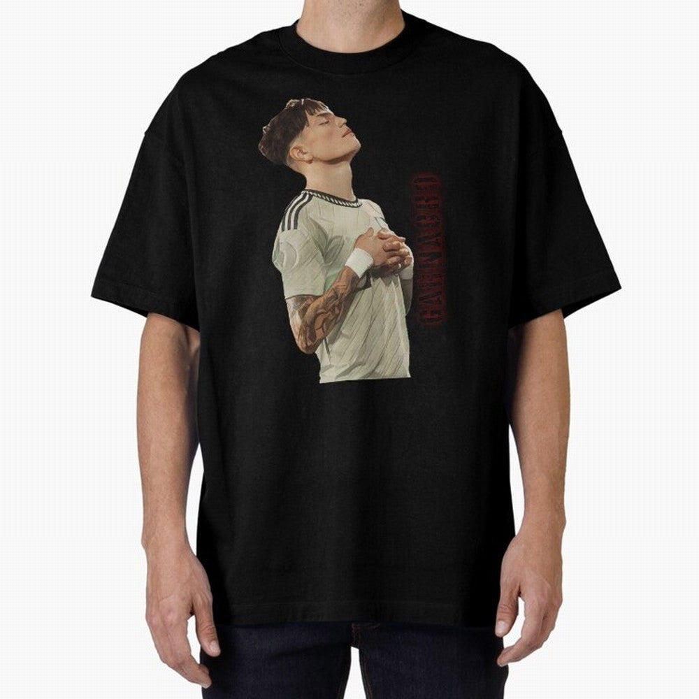 Alejandro Garnacho Oversized T-Shirt Represent Football Lovers during FIFA World Cup 2026 USA Canada Mexico for Fans of Mbappe and Brazil, Portugal and Argentina, Bringing Retro Football Energy, Iconic Rivalries, Trophy Chase Drama and Stadium