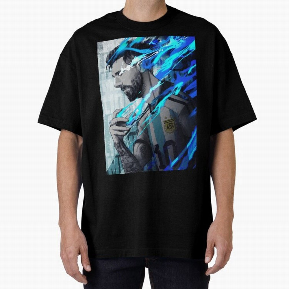 LIONEL MESSI NEW GOAL CELEBRATION ILLUSTRATION 2023 2024 Oversized T-Shirt Enjoy the Biggest Football Party of Global Football Passion for FIFA World Cup 2026 Group Stage, Centered on Messi and Cristiano Ronaldo, England, Match Day Excitement,