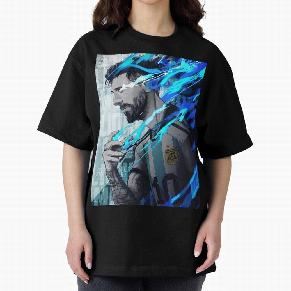 LIONEL MESSI NEW GOAL CELEBRATION ILLUSTRATION 2023 2024 Oversized T-Shirt Enjoy the Biggest Football Party of Global Football Passion for FIFA World Cup 2026 Group Stage, Centered on Messi and Cristiano Ronaldo, England, Match Day Excitement,