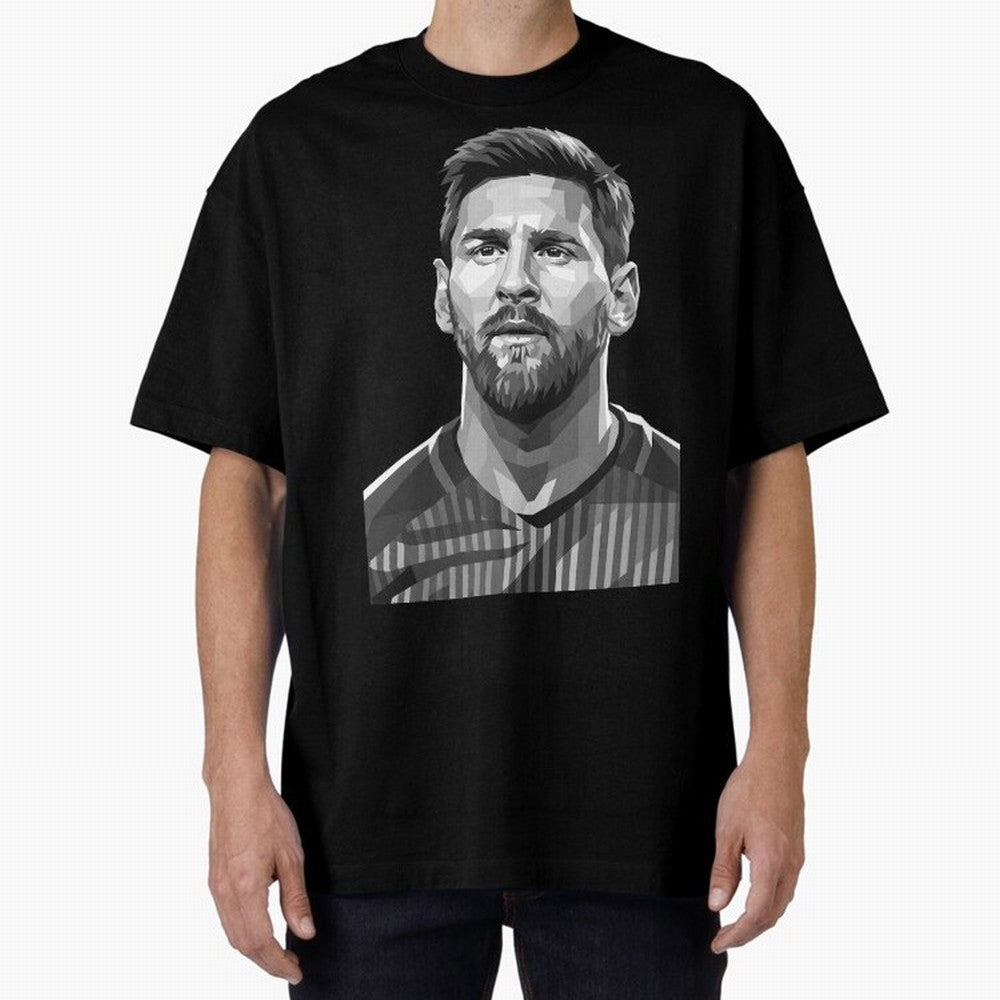 Messi grayscale Oversized T-Shirt Share the Excitement of FIFA World Cup 2026 USA Canada Mexico for Fans of Messi and Cristiano Ronaldo and Netherlands, Bringing Football Passion, Legendary Performances, Festival Vibes and Supporter Community;