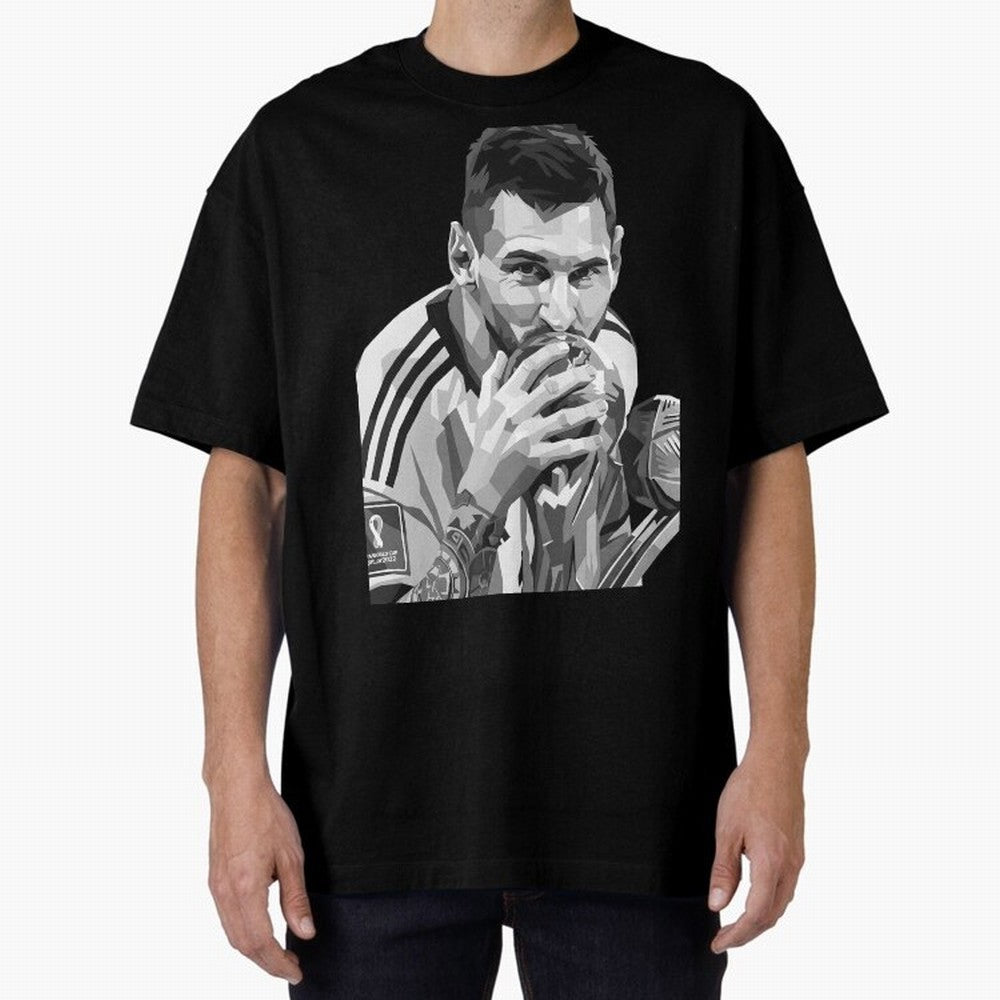 Messi grayscale Oversized T-Shirt Show Your Tournament Heart for FIFA World Cup 2026 Group Stage Spirit, Made for Argentina and Brazil, Mbappe and Neymar, Vintage Soccer Flavor, Modern Football Stars, National Flags and Final Night Emotion; Perfect