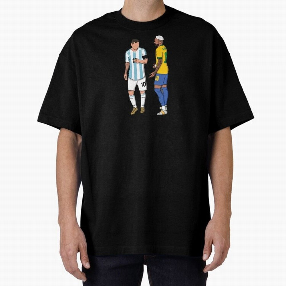 Messi and Neymar Chit Chat Illustration Oversized T-Shirt Celebrate the Next Chapter of FIFA World Cup 2026 for Fans of Haaland and Mbappe and France and Portugal, Bringing Champion Mindset, Group Stage Buzz, Knockout Tension and Passionate Fan