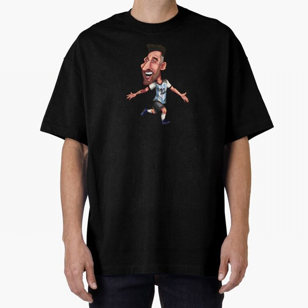 Lionel Messi Sticker Oversized T-Shirt Celebrate Fan Culture around FIFA World Cup 2026 Group Stage for Fans of Haaland and Mbappe and Netherlands, Bringing Vintage Soccer Flavor, Modern Football Stars, National Flags and Final Night Emotion;