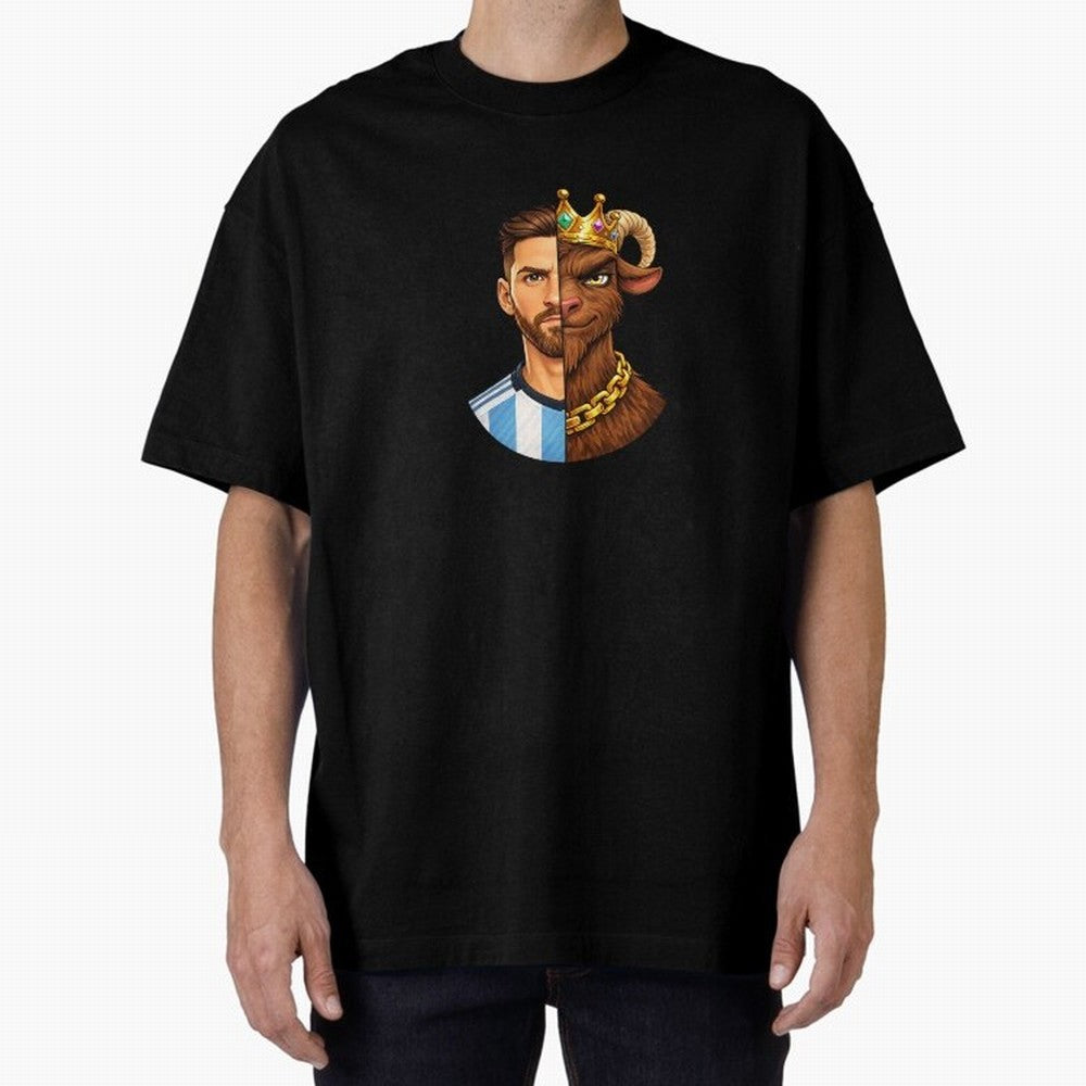 Half Man Half GOAT - Lionel Messi Oversized T-Shirt Show Passion for the Stars of Global Football Passion for FIFA World Cup 2026 Group Stage, Capturing CR7, Argentina and Brazil, Goal Celebration Energy, Supporter Heritage, Football Icons and