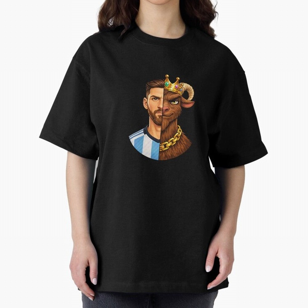 Half Man Half GOAT - Lionel Messi Oversized T-Shirt Show Passion for the Stars of Global Football Passion for FIFA World Cup 2026 Group Stage, Capturing CR7, Argentina and Brazil, Goal Celebration Energy, Supporter Heritage, Football Icons and