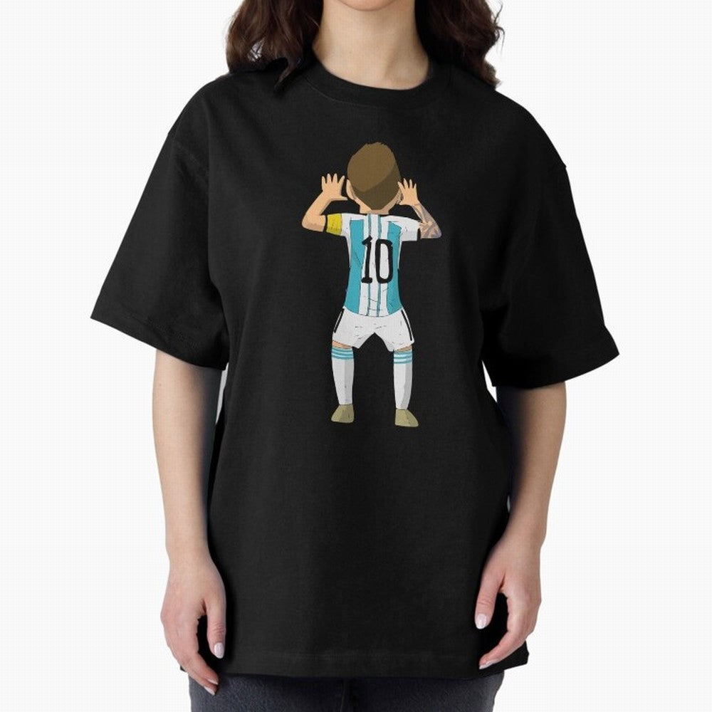 Cartoon Illustration Messi vs Netherlands World Cup Qatar 2022 Oversized T-Shirt Bring a Vintage Feel to FIFA World Cup 2026 for Fans of Neymar and Spain, Bringing Football Passion, Legendary Performances, Festival Vibes and Supporter Community;