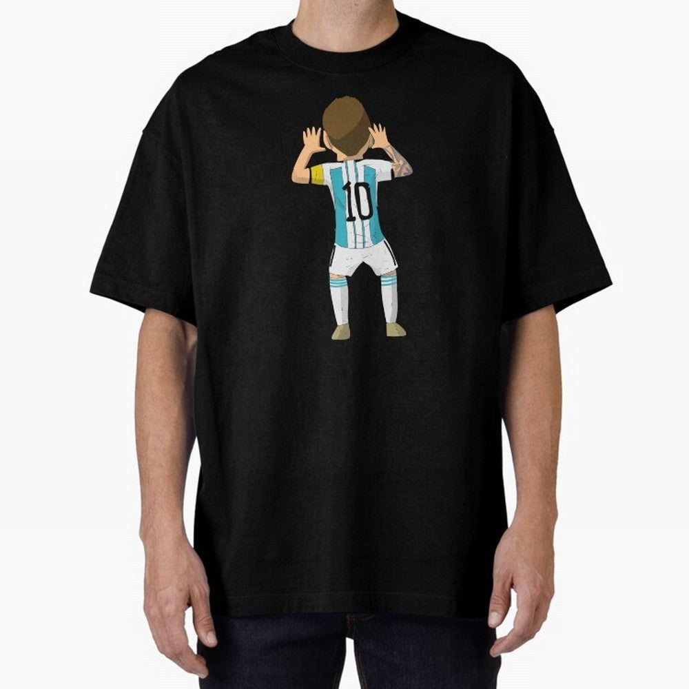 Cartoon Illustration Messi vs Netherlands World Cup Qatar 2022 Oversized T-Shirt Bring a Vintage Feel to FIFA World Cup 2026 for Fans of Neymar and Spain, Bringing Football Passion, Legendary Performances, Festival Vibes and Supporter Community;