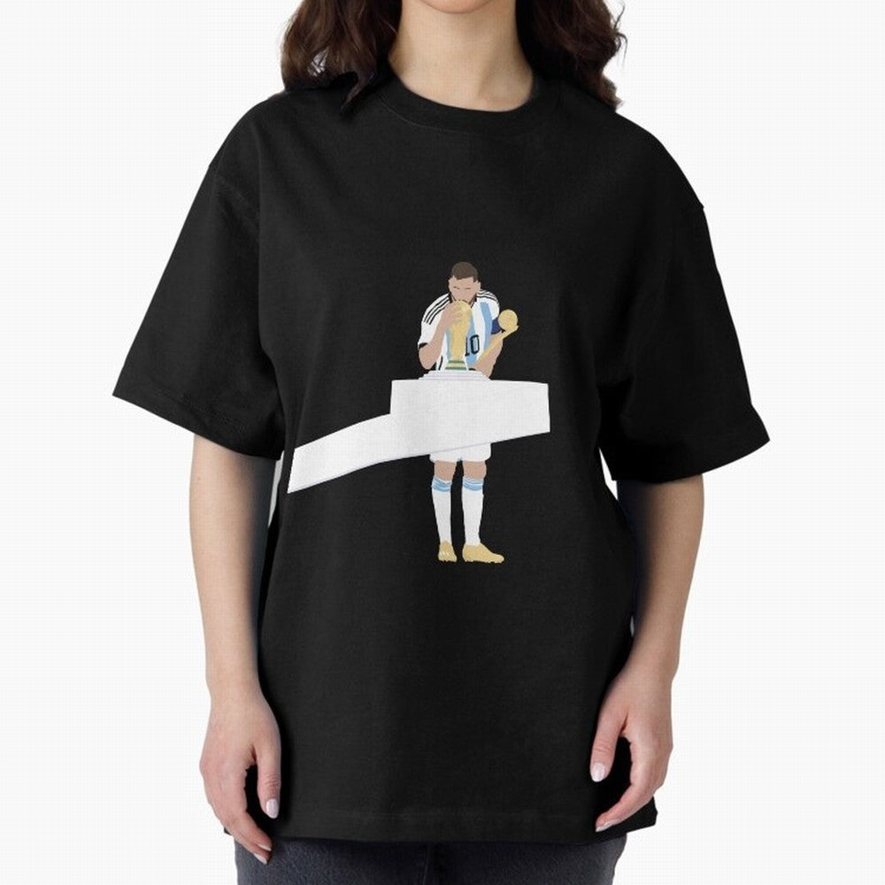 Messi minimalist design Oversized T-Shirt Celebrate Supporters United by Global Football Passion for FIFA World Cup 2026, Inspired by Neymar, Haaland and Cristiano Ronaldo, England, France and Netherlands, Football Festival Excitement, Trophy