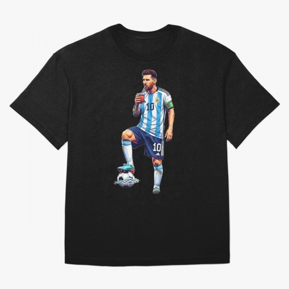 Messi in an illustrated style drinking mate ¨C The Goat Phone Case design Classic T-Shirt Cheer for Match Day Hype around FIFA World Cup 2026 Group Stage, Neymar, Spain, Worldwide Fan Energy, Dramatic Goals, Stadium Lights and Championship