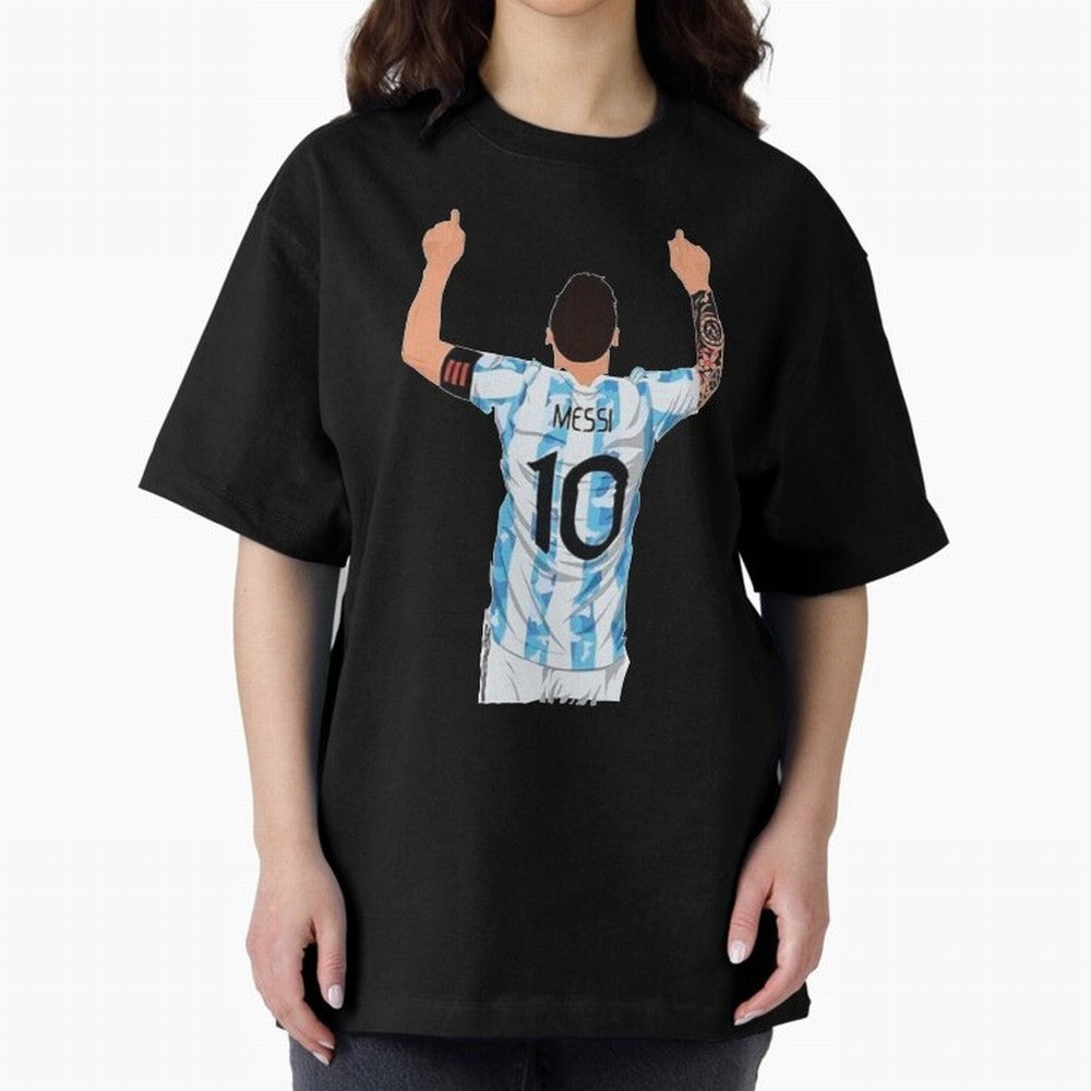 Lionel Messi Oversized T-Shirt Celebrate Fan Favorites in FIFA World Cup 2026 Highlighting Messi, Neymar and Mbappe, Portugal, Spain and Germany Energy, Match Day Excitement, Supporter Culture, Golden Goals and Global Football Passion; Built for