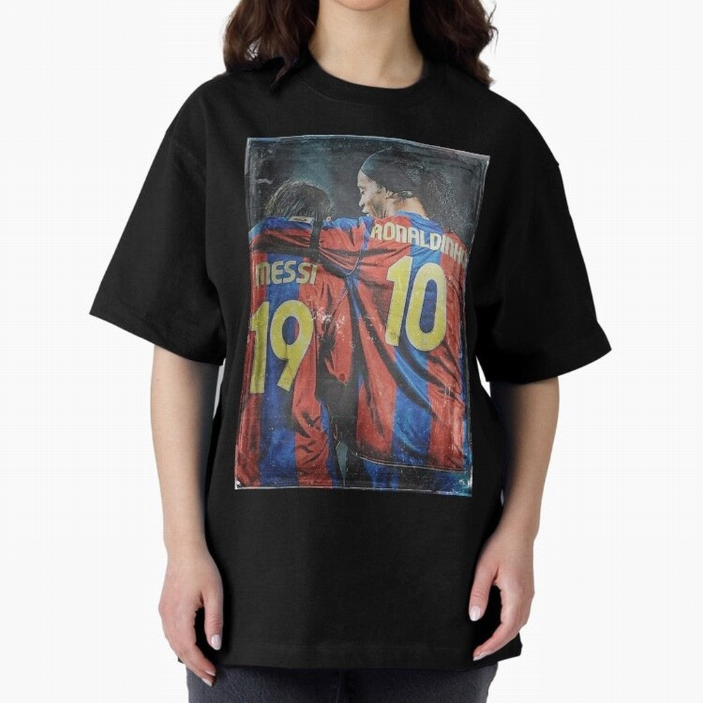Messi and Ronaldinho Oversized T-Shirt Capture FIFA World Cup 2026 USA Canada Mexico Celebrating Mbappe and Neymar, Spain and Netherlands Energy, Stadium Memories, Football Loyalty, International Chants and Championship Tradition; Built for