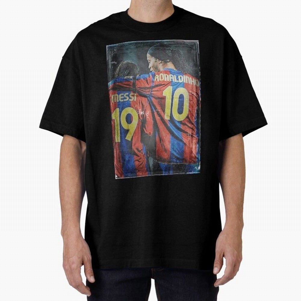Messi and Ronaldinho Oversized T-Shirt Capture FIFA World Cup 2026 USA Canada Mexico Celebrating Mbappe and Neymar, Spain and Netherlands Energy, Stadium Memories, Football Loyalty, International Chants and Championship Tradition; Built for