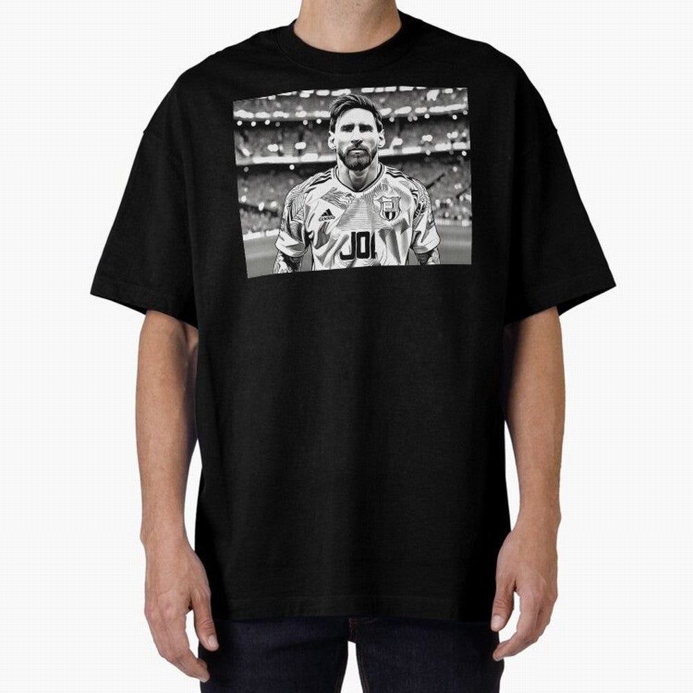 Messi Pop Art Portrait Oversized T-Shirt Celebrate Fan Culture around FIFA World Cup 2026 USA Canada Mexico Connected to Mbappe and Neymar, Argentina and Brazil Energy, Classic Soccer Heritage, Championship Pressure, Fan Loyalty and International