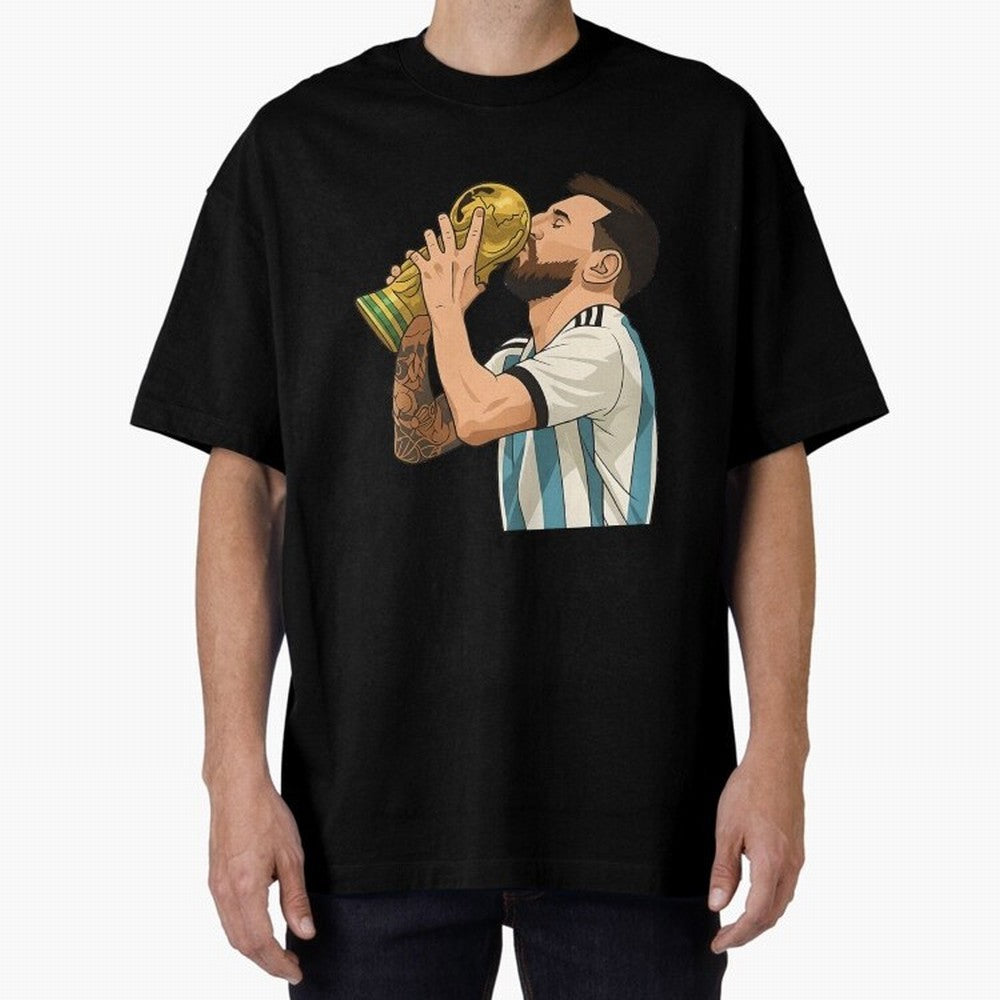 Messi Cup Oversized T-Shirt Celebrate the Biggest Stage of FIFA World Cup 2026 USA Canada Mexico for Fans of Cristiano Ronaldo and France and Portugal, Bringing Worldwide Fan Energy, Dramatic Goals, Stadium Lights and Championship Celebrations;