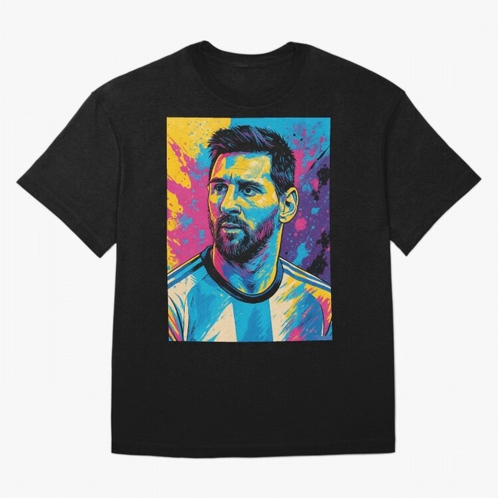 Messi Pop Art Portrait Oversized T-Shirt Mark the FIFA World Cup 2026 Group Stage Journey through Cristiano Ronaldo, Haaland and CR7 Highlights, Brazil, Portugal and Argentina Pride, Vintage Soccer Flavor, Modern Football Stars, National Flags and