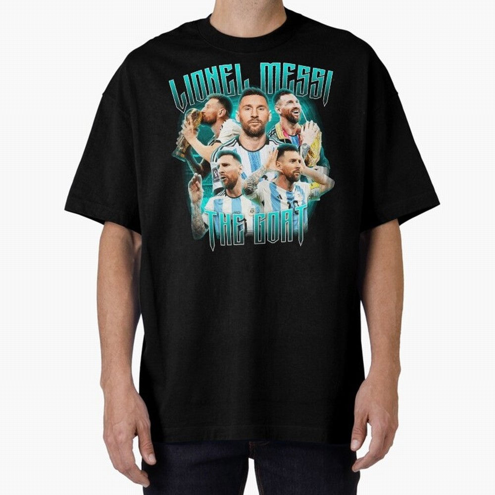Messi Pop Art Portrait Oversized T-Shirt Join Match Day Hype around FIFA World Cup 2026, Cristiano Ronaldo, Haaland and CR7, England, Retro Football Energy, Iconic Rivalries, Trophy Chase Drama and Stadium Atmosphere; Great for Watch Parties,