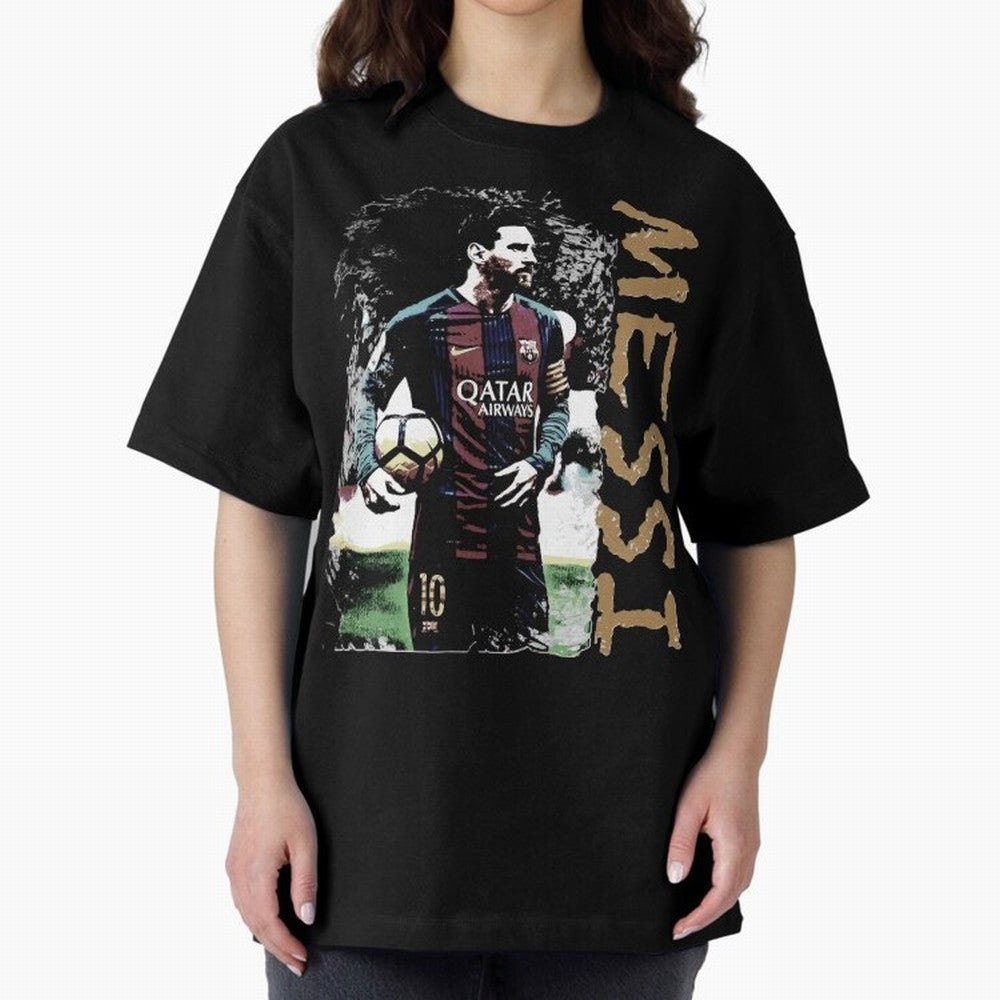 Messi Pop Art Portrait Oversized T-Shirt Show Love for Legendary Goals in FIFA World Cup 2026 USA Canada Mexico Filled with Haaland and Mbappe, Brazil Energy, Football Festival Excitement, Trophy Ambitions, Country Rivalries and Star Player Buzz;