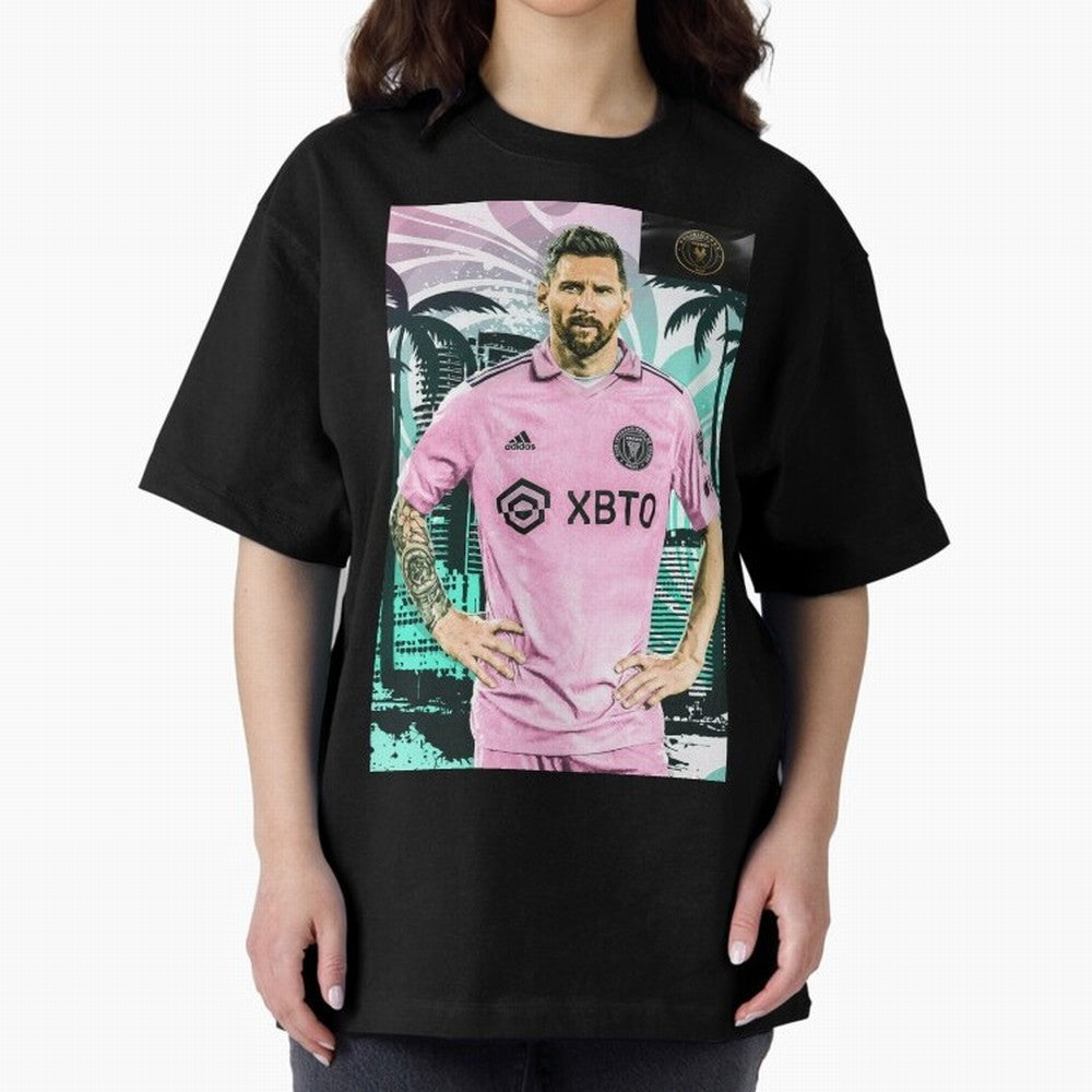 Messi Pop Art Portrait Oversized T-Shirt Live for the Drama of Match Day Hype around FIFA World Cup 2026 USA Canada Mexico, Neymar, Haaland and Cristiano Ronaldo, Germany, Football History, Final Match Energy, Crowd Noise and Once in a Lifetime