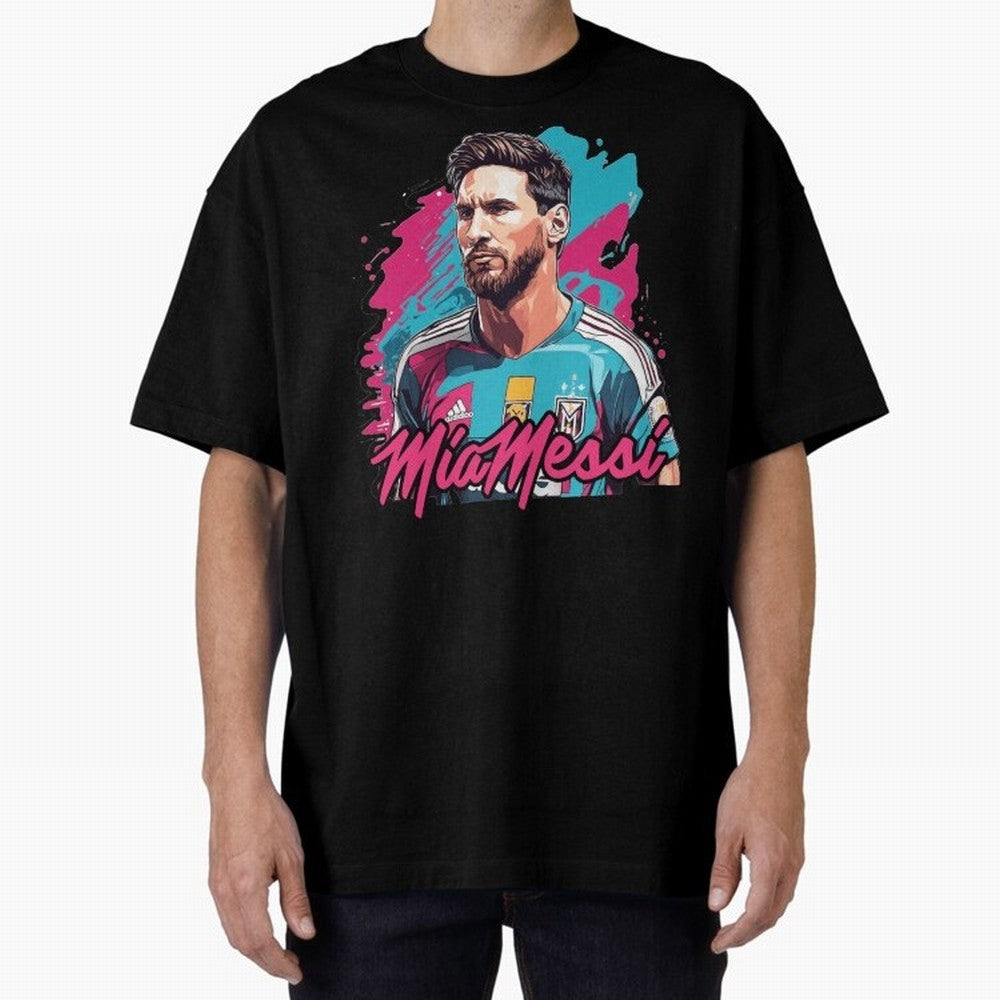 Messi Pop Art Portrait Oversized T-Shirt Wear the Spirit of Global Football Passion for FIFA World Cup 2026 USA Canada Mexico, Highlighting Messi, Netherlands, Vintage Soccer Flavor, Modern Football Stars, National Flags and Final Night Emotion;