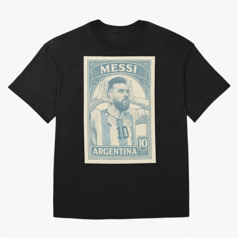 Lionel Messi Vintage Stamp Poster ¨C Argentina #10 Retro Football Art ¨C Barcelona Legend Illustration Classic T-Shirt Enjoy FIFA World Cup 2026 for Fans of Cristiano Ronaldo, Haaland and CR7 and Argentina and Brazil, Bringing Supporter Pride,