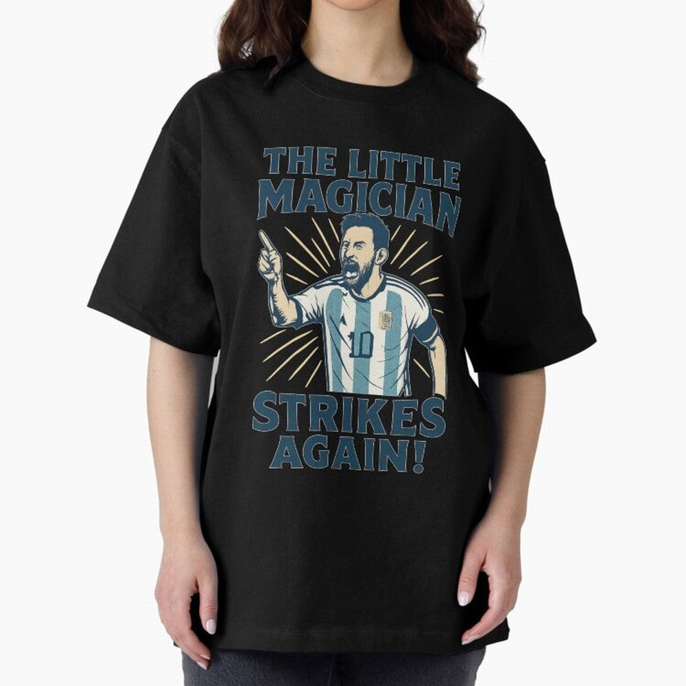 Messi - The Magician Oversized T-Shirt Represent Football Lovers during Match Day Hype around FIFA World Cup 2026, Messi, CR7 and Mbappe, Spain, Classic Soccer Heritage, Championship Pressure, Fan Loyalty and International Pride; Built for