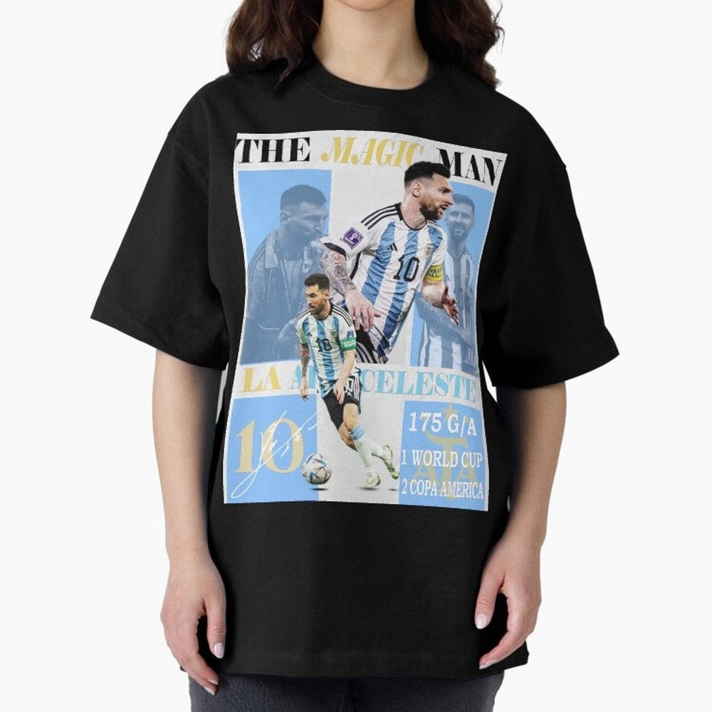 Lionel Messi Argentina World Cup 2022 Champion Victory Poster Oversized T-Shirt Show Championship Spirit for Global Football Passion for FIFA World Cup 2026 Group Stage, Inspired by CR7, Spain, Supporter Pride, Iconic Celebrations, Legendary Names