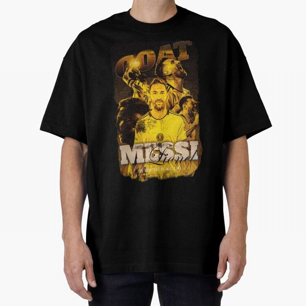 Messi The GOAT Oversized T-Shirt Live for the Drama of FIFA World Cup 2026 USA Canada Mexico for Fans of Cristiano Ronaldo and Argentina and Brazil, Bringing Football Festival Excitement, Trophy Ambitions, Country Rivalries and Star Player Buzz;