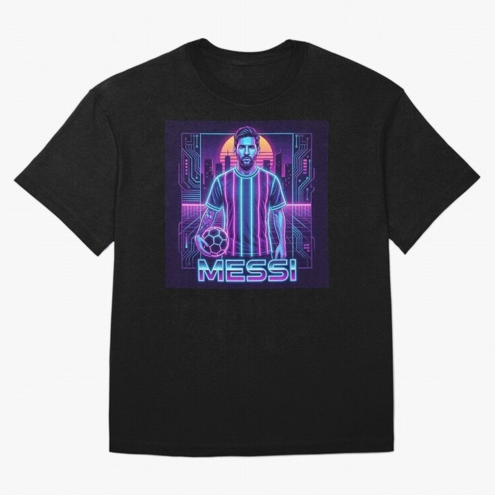 ?Argentina Football Legend Messi Cyberpunk Retro Futurist Design (Version 3) Classic T-Shirt Support FIFA World Cup 2026 Group Stage Capturing Cristiano Ronaldo, Haaland and CR7, France and Portugal Energy, Fan Favorite Moments, National Team